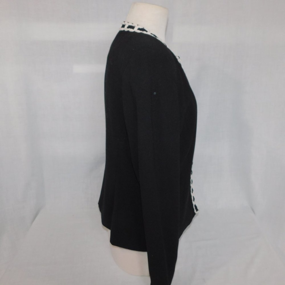 Bob Mackie Studio Womens 10 Black Open Lined Blazer with White braided Trim - Picture 6 of 9